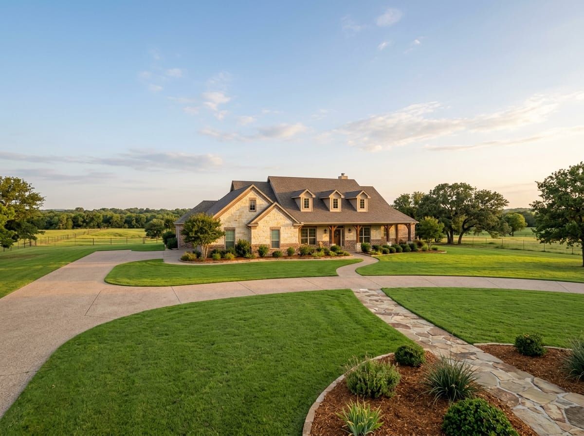 A landscaped residential yard in Alvarado, TX