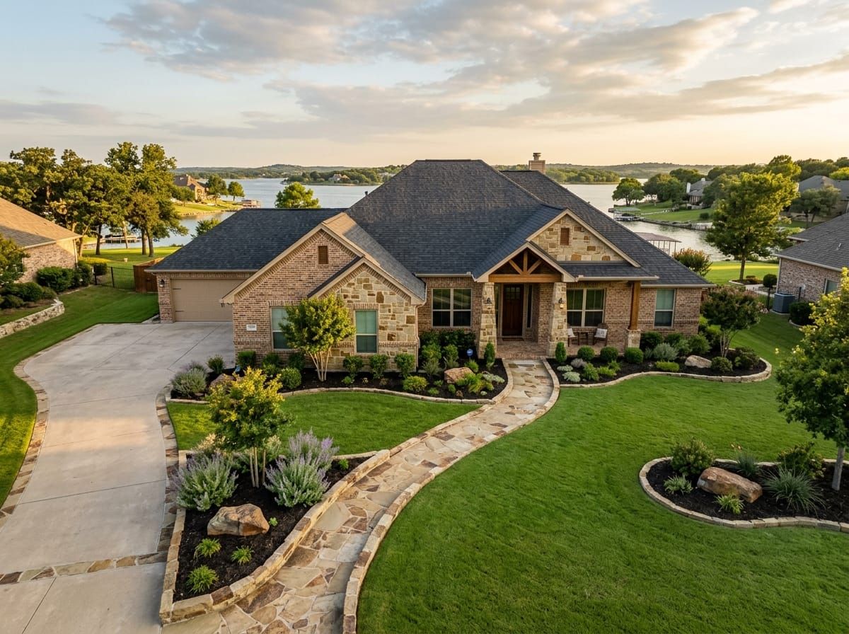 A landscaped residential yard in Granbury, TX