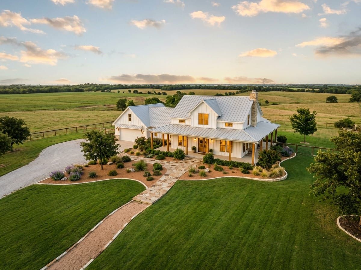 A landscaped residential yard in Grandview, TX