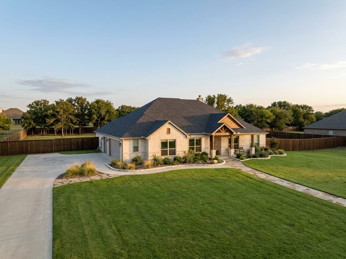A landscaped residential yard in Joshua, TX